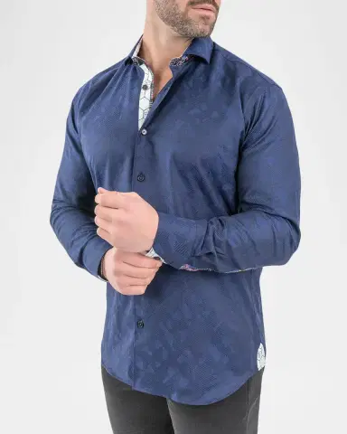 Maceoo Men's Einstein Jacquard Contrast-Trim Sport Shirt | Thumbnail 6