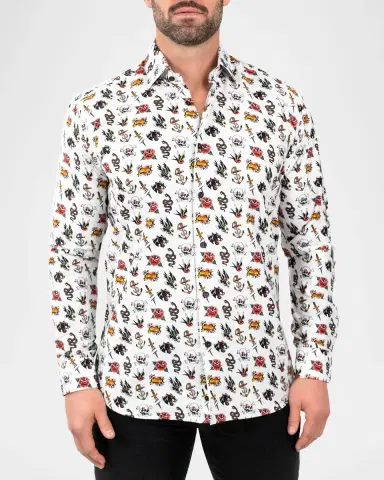 Maceoo Men's Fibonacci Tattoo-Print Cotton Sport Shirt | Thumbnail 3 Maceoo Men's Fibonacci Tattoo-Print Cotton Sport Shirt | Thumbnail 3