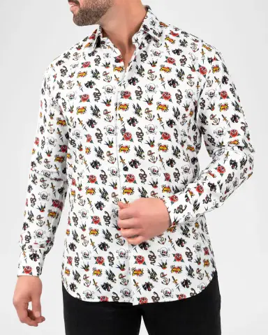 Maceoo Men's Fibonacci Tattoo-Print Cotton Sport Shirt | Thumbnail 6 Maceoo Men's Fibonacci Tattoo-Print Cotton Sport Shirt | Thumbnail 6