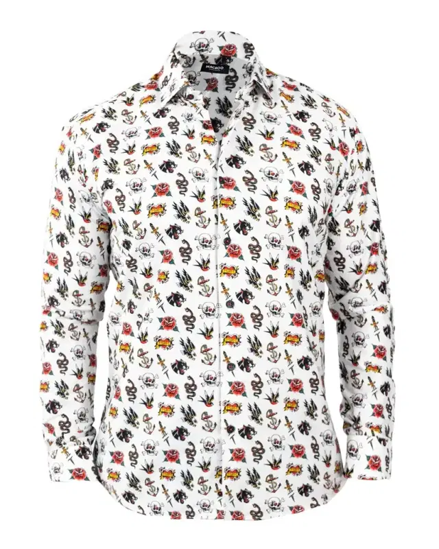 Men 's Fibonacci Tattoo-Print Cotton Sport Shirt