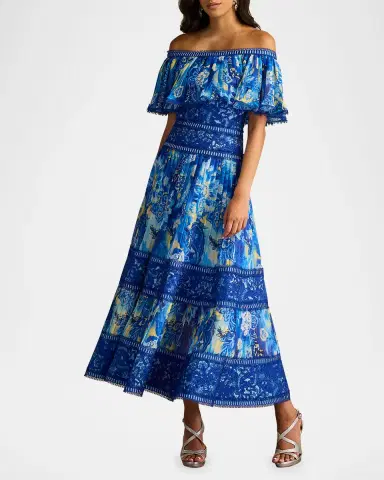 Tadashi Shoji Off-Shoulder Floral-Print & Lace Midi Dress | Thumbnail 2