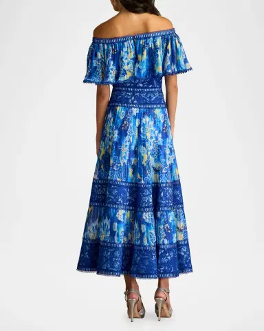 Tadashi Shoji Off-Shoulder Floral-Print & Lace Midi Dress | Thumbnail 3