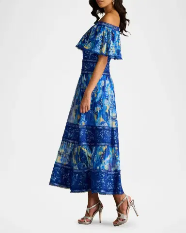 Tadashi Shoji Off-Shoulder Floral-Print & Lace Midi Dress | Thumbnail 4