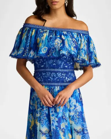 Tadashi Shoji Off-Shoulder Floral-Print & Lace Midi Dress | Thumbnail 5