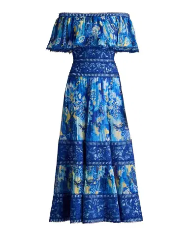 Tadashi Shoji Off-Shoulder Floral-Print & Lace Midi Dress | Thumbnail 1