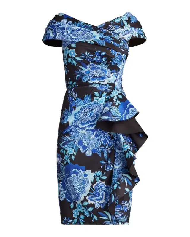 Tadashi Shoji Bodycon Floral-Print Ruffle Dress