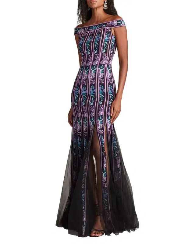 Off-Shoulder Godet Gown