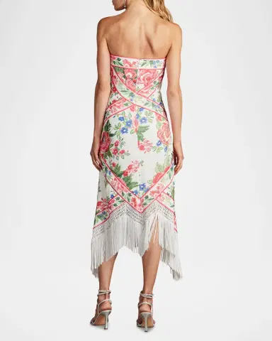 Tadashi Shoji Strapless Floral-Print Fringe Midi Dress | Thumbnail 3 Tadashi Shoji Strapless Floral-Print Fringe Midi Dress | Thumbnail 3
