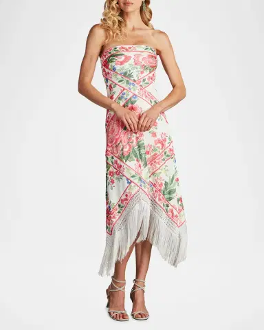 Tadashi Shoji Strapless Floral-Print Fringe Midi Dress | Thumbnail 4 Tadashi Shoji Strapless Floral-Print Fringe Midi Dress | Thumbnail 4
