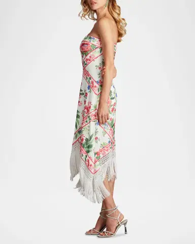 Tadashi Shoji Strapless Floral-Print Fringe Midi Dress | Thumbnail 6 Tadashi Shoji Strapless Floral-Print Fringe Midi Dress | Thumbnail 6