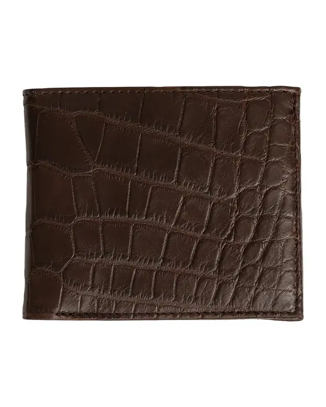 Abas Men 's Matte Alligator Leather Bifold Wallet w/ ID Window