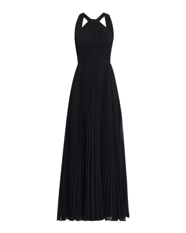 Rickie Freeman for Teri Jon Pleated Twist-Front A-Line Halter Gown