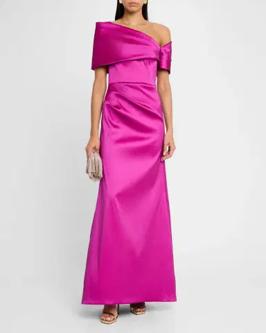Rickie Freeman for Teri Jon Pleated One-Shoulder Stretch Mikado Gown | Thumbnail 2