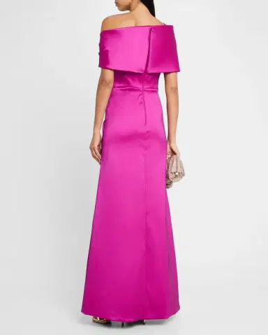 Rickie Freeman for Teri Jon Pleated One-Shoulder Stretch Mikado Gown | Thumbnail 3