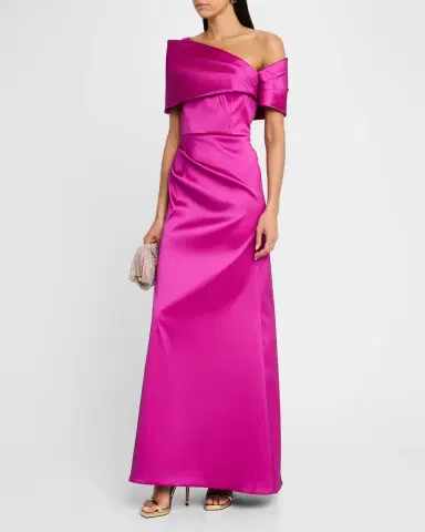 Rickie Freeman for Teri Jon Pleated One-Shoulder Stretch Mikado Gown | Thumbnail 4