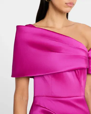 Rickie Freeman for Teri Jon Pleated One-Shoulder Stretch Mikado Gown | Thumbnail 5