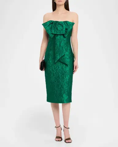 Badgley Mischka Jacquard Bow Strapless Midi-Dress | Thumbnail 2