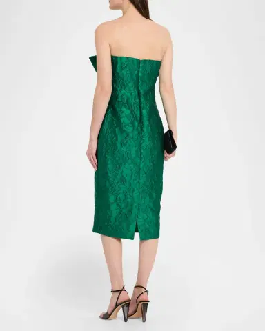 Badgley Mischka Jacquard Bow Strapless Midi-Dress | Thumbnail 3