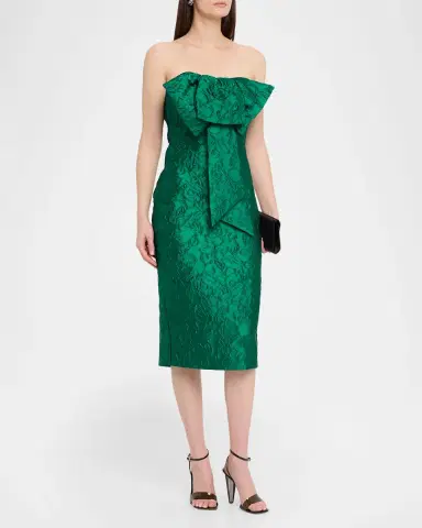 Badgley Mischka Jacquard Bow Strapless Midi-Dress | Thumbnail 4