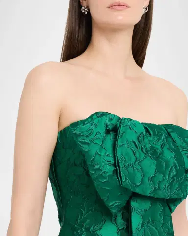 Badgley Mischka Jacquard Bow Strapless Midi-Dress | Thumbnail 5