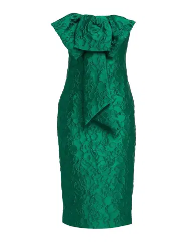Badgley Mischka Jacquard Bow Strapless Midi-Dress | Thumbnail 1