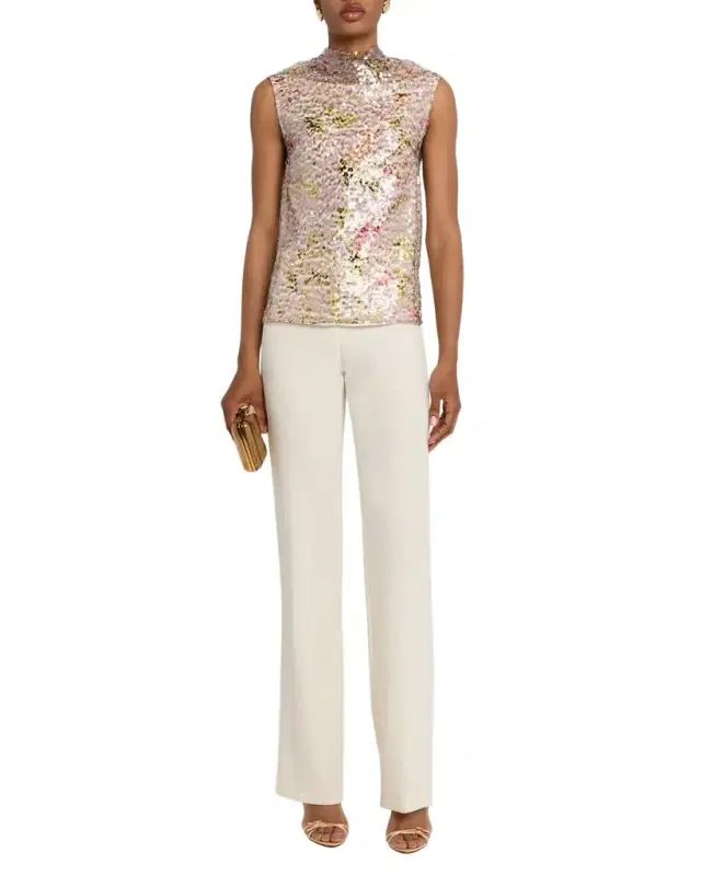 Sequined Cowl-Neck Sleeveless Blouse