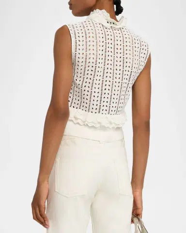 Alberta Ferretti Eyelet Embroidered Ruffle Sleeveless Top | Thumbnail 3 Alberta Ferretti Eyelet Embroidered Ruffle Sleeveless Top | Thumbnail 3