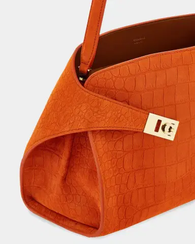 Ferragamo Hug Soft Suede Alligator-Effect Shoulder Bag | Thumbnail 4 Ferragamo Hug Soft Suede Alligator-Effect Shoulder Bag | Thumbnail 4