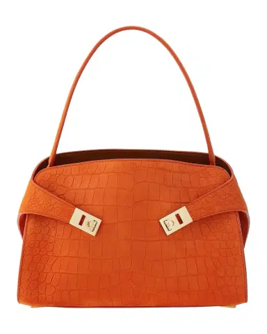 Ferragamo Hug Soft Suede Alligator-Effect Shoulder Bag | Thumbnail 1 Ferragamo Hug Soft Suede Alligator-Effect Shoulder Bag | Thumbnail 1