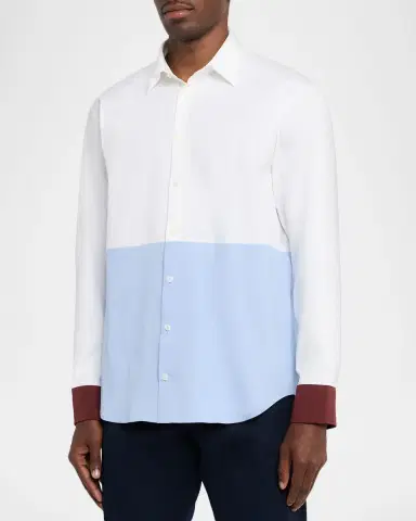 Ferragamo Men's Color-Block Cotton and Nylon Stretch Sport Shirt | Thumbnail 4 Ferragamo Men's Color-Block Cotton and Nylon Stretch Sport Shirt | Thumbnail 4