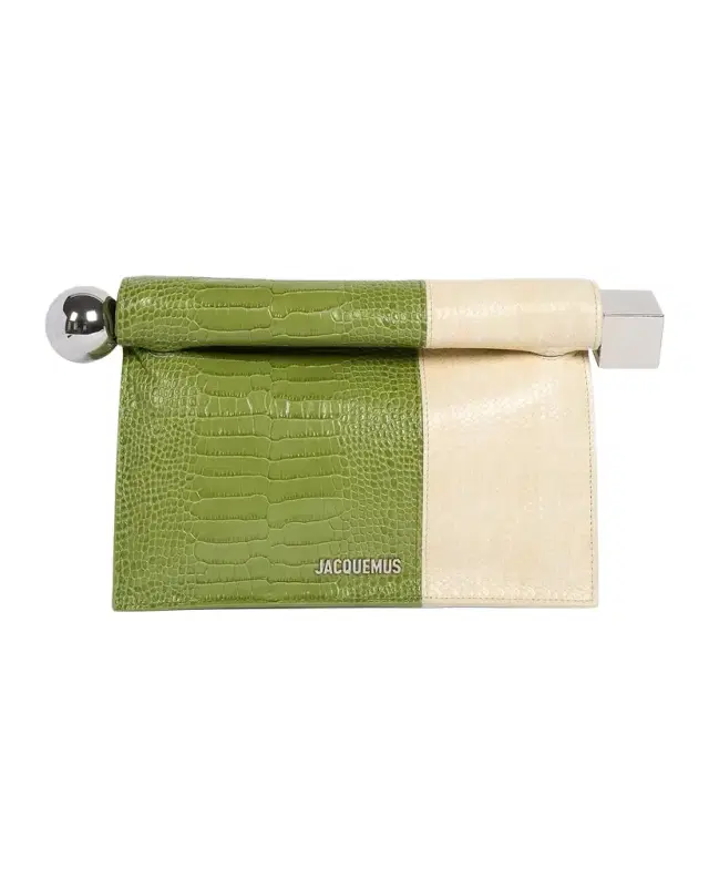 La Pochette Rond Carre Bicolor Croc-Effect Leather Clutch