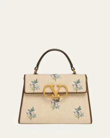 Valentino Garavani Small Floral-Embroidered Woven Flax Top-Handle Bag | Thumbnail 6 Valentino Garavani Small Floral-Embroidered Woven Flax Top-Handle Bag | Thumbnail 6