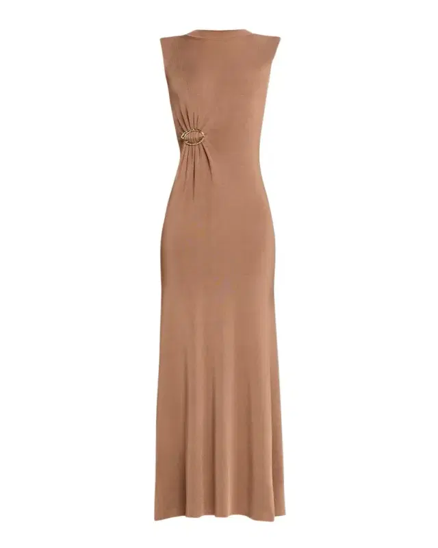 Sleeveless Gathered-Waist Viscose Knit Maxi Dress