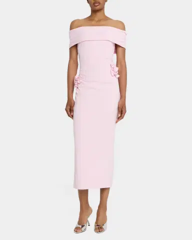 Roland Mouret Off-The-Shoulder Flower Jersey Midi Dress | Thumbnail 2
