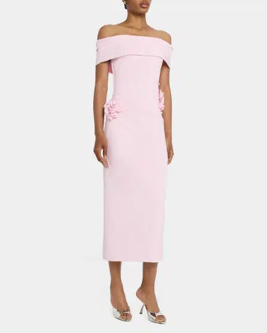 Roland Mouret Off-The-Shoulder Flower Jersey Midi Dress | Thumbnail 4