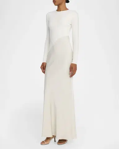 Roland Mouret Asymmetric Mixed-Media Long-Sleeve Gown | Thumbnail 3 Roland Mouret Asymmetric Mixed-Media Long-Sleeve Gown | Thumbnail 3