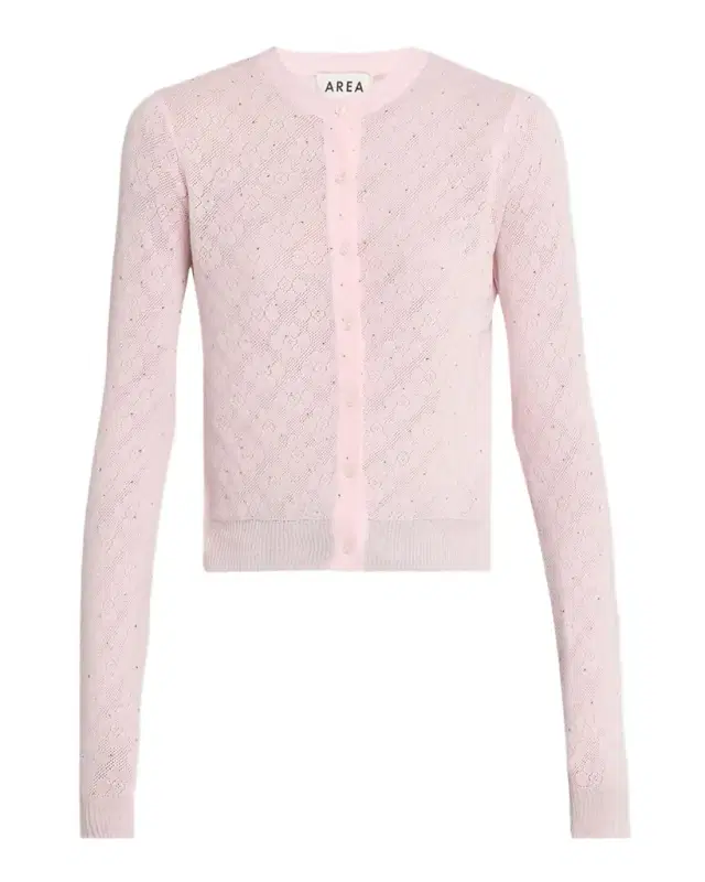 AREA Embellished Girly Flower Pointelle Knit Cardigan