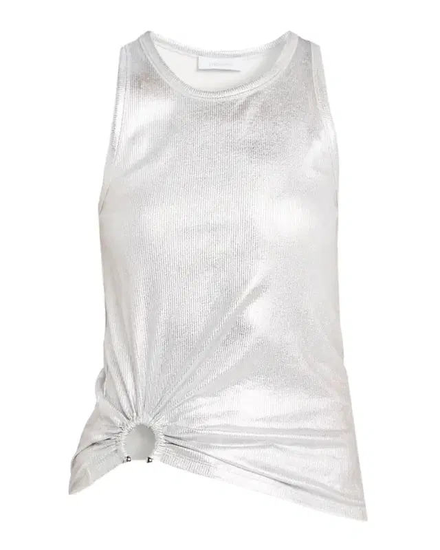Gathered-Ring Foiled Cotton Rib Tank Top