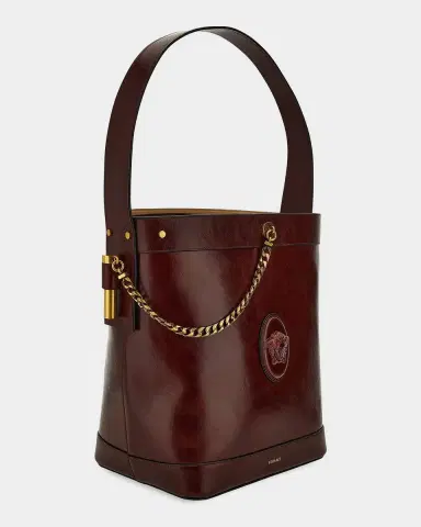 Versace Pivot Large Leather Bucket Bag with Chain | Thumbnail 2 Versace Pivot Large Leather Bucket Bag with Chain | Thumbnail 2