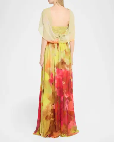 BADGLEY MISCHKA Draped Floral-Print Georgette Gown | Thumbnail 3 BADGLEY MISCHKA Draped Floral-Print Georgette Gown | Thumbnail 3