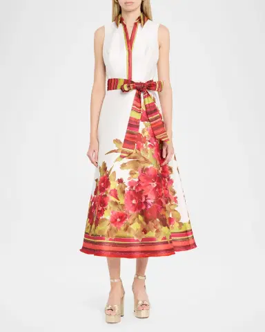 BADGLEY MISCHKA Sleeveless Floral-Print Mikado Midi Dress | Thumbnail 2