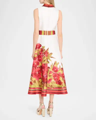 BADGLEY MISCHKA Sleeveless Floral-Print Mikado Midi Dress | Thumbnail 3