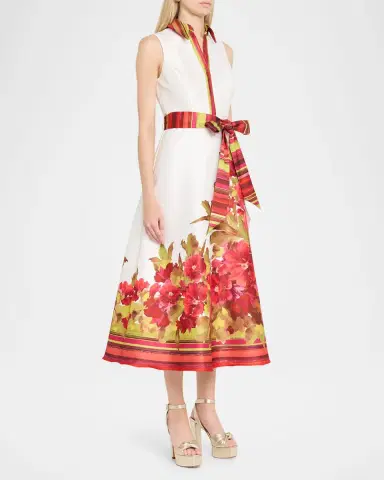 BADGLEY MISCHKA Sleeveless Floral-Print Mikado Midi Dress | Thumbnail 4