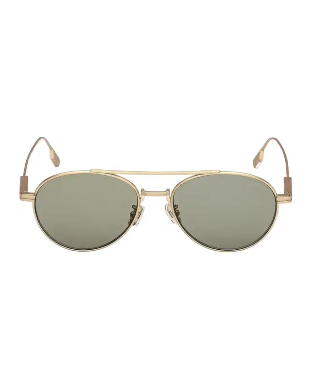 Men's Double-Bridge Titanium Round Sunglasses