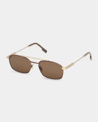 Zegna Men's Double-Bridge Metal Rectangle Sunglasses | Thumbnail 2 Zegna Men's Double-Bridge Metal Rectangle Sunglasses | Thumbnail 2