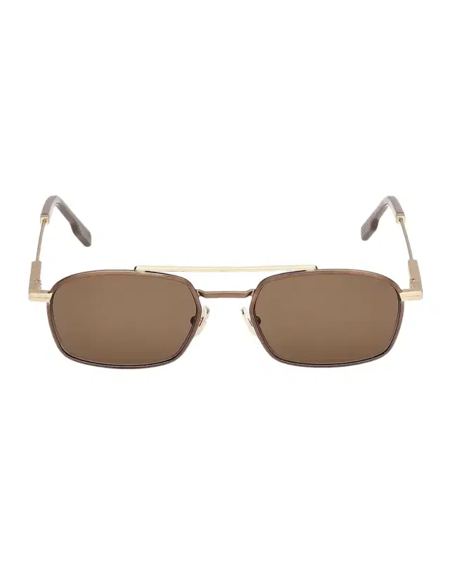 Men's Double-Bridge Metal Rectangle Sunglasses