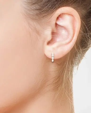 Neiman Marcus 18K Yellow Gold Diamond and Pearl Mini Hoop Earrings | Thumbnail 2