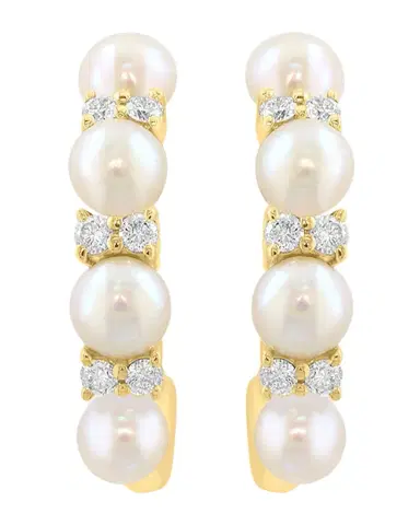Neiman Marcus 18K Yellow Gold Diamond and Pearl Mini Hoop Earrings | Thumbnail 1