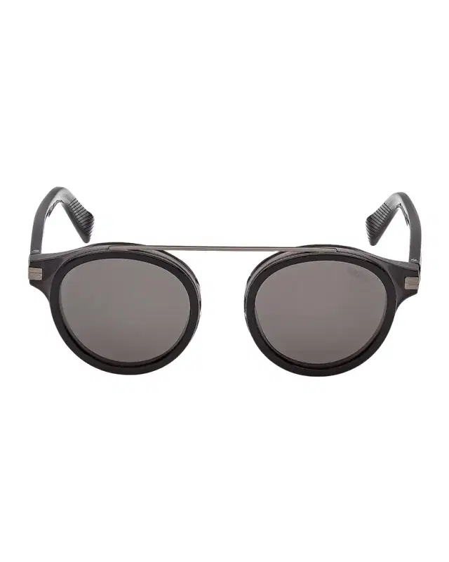 ZEGNA Men 's Top-Bar Acetate Round Sunglasses