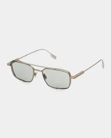 Zegna Men's Double-Bridge Titanium Rectangle Sunglasses | Thumbnail 2 Zegna Men's Double-Bridge Titanium Rectangle Sunglasses | Thumbnail 2